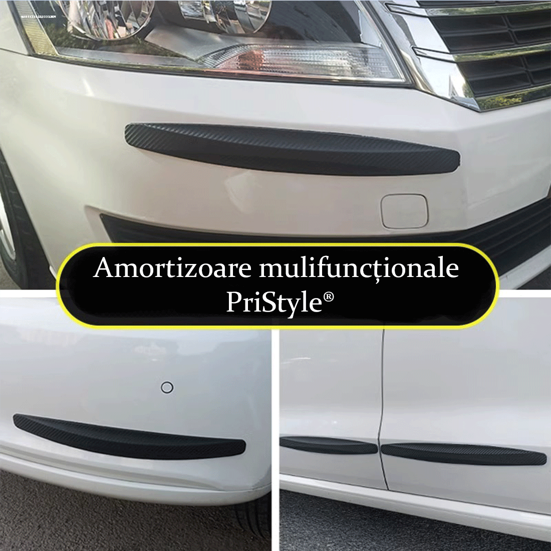 Set 4 Amortizoare Bara Auto sau Usa Masina, Universale, Se aplica Usor cu Adezivul 3M Incorporat, Aspect Carbon, Protect