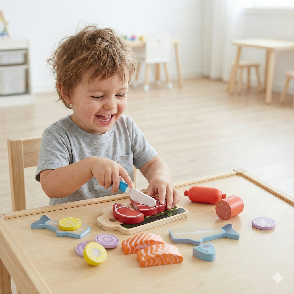 Set Jucarii Montessori Taiat din Lemn