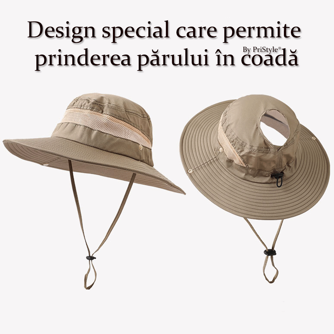 Palarie de Camping si Drumetie, cu Protectie Solara UV, Bor Lat si Design Special cu Decupaj pentru Prinderea Parului in