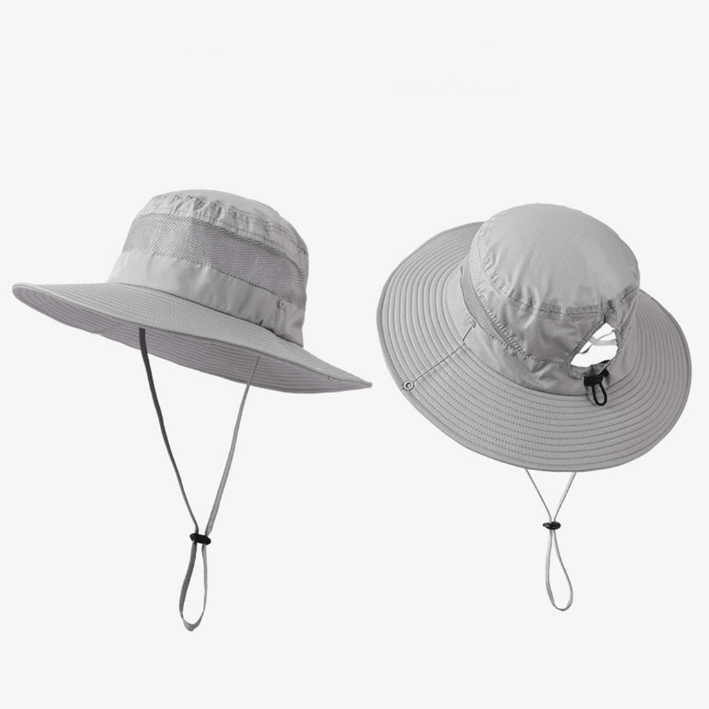 Palarie de Camping si Drumetie, cu Protectie Solara UV, Bor Lat si Design Special cu Decupaj pentru Prinderea Parului in