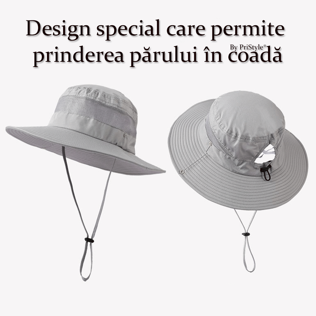 Palarie de Camping si Drumetie, cu Protectie Solara UV, Bor Lat si Design Special cu Decupaj pentru Prinderea Parului in