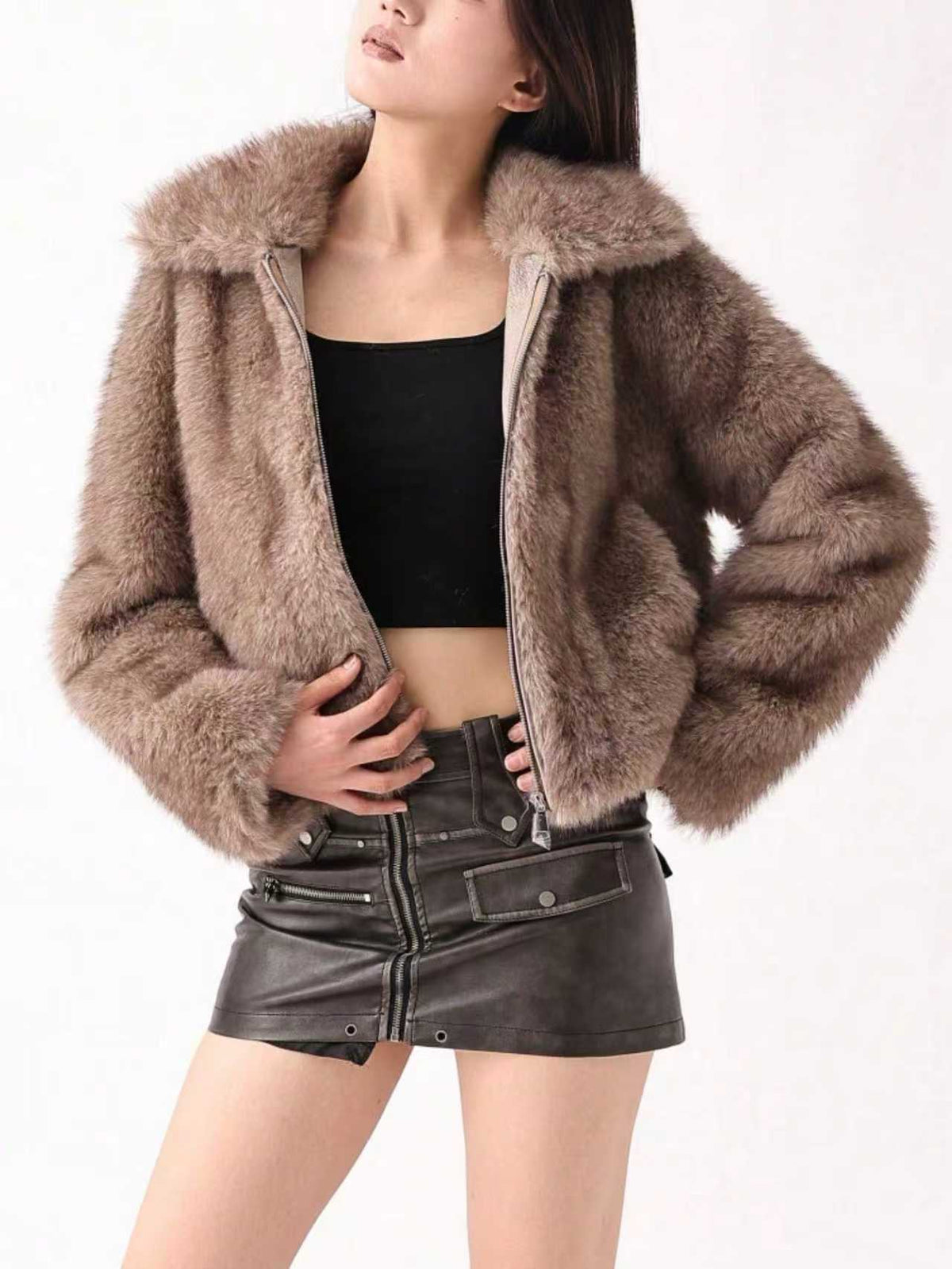 Jacheta Imblanita pentru Dama, Stil Modern, Aspect Blana Maro Premium, Calduroasa pentru Iarna, Confortabila, Inchidere 