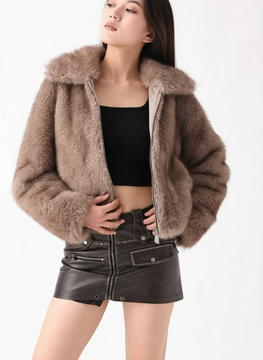 Jacheta Imblanita pentru Dama, Stil Modern, Aspect Blana Maro Premium, Calduroasa pentru Iarna, Confortabila, Inchidere 