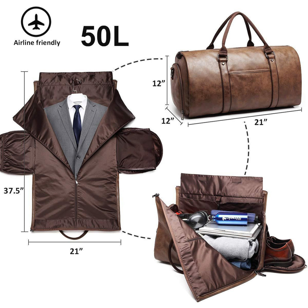 Geanta de Voiaj, din Piele Ecologica, tip Duffel, cu Compartiment Special pentru Pantofi, Bretea de Umar Reglabila, Desi