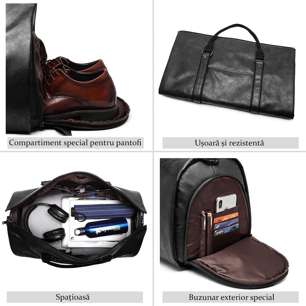 Geanta de Voiaj, din Piele Ecologica, tip Duffel, cu Compartiment Special pentru Pantofi, Bretea de Umar Reglabila, Desi