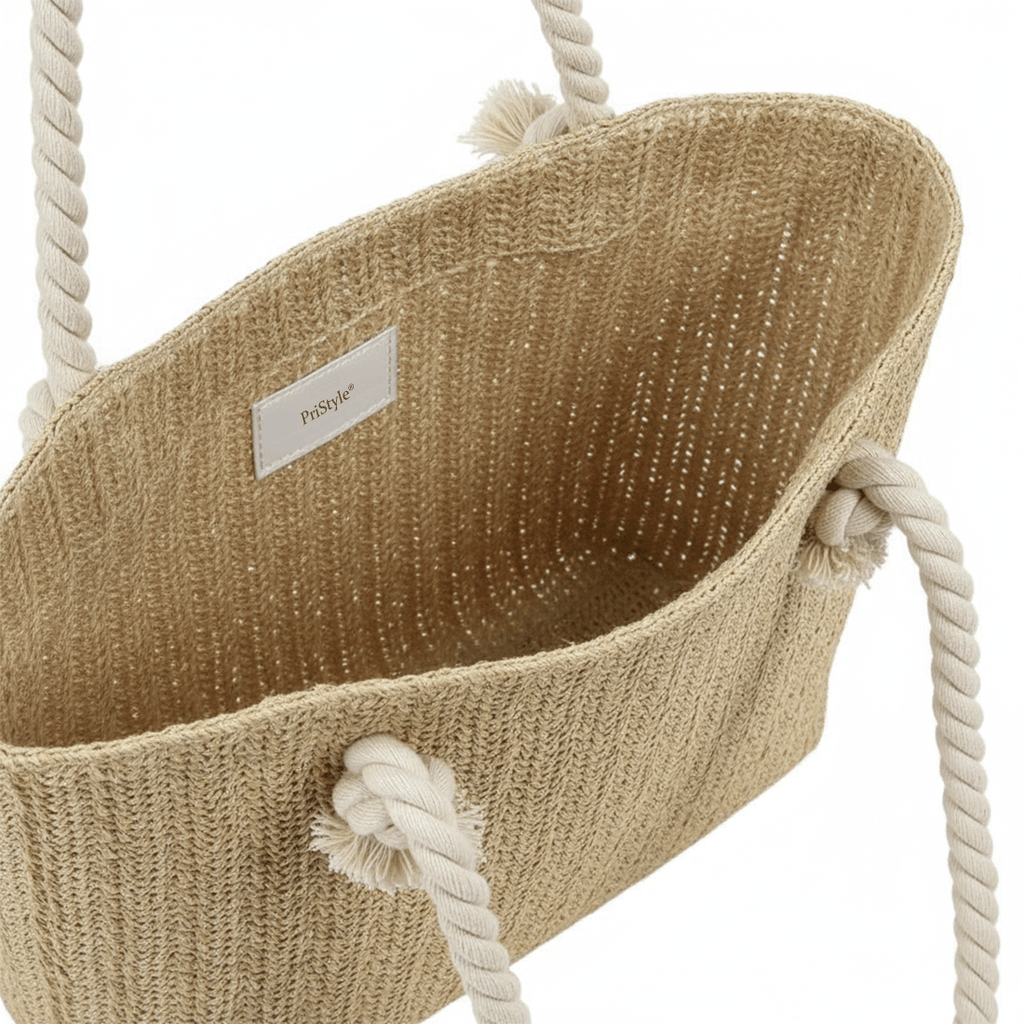 Geanta de Plaja din Paie Impletita, Model Casual Elegant, cu Manere Groase din Franghie, Incapatoare, Perfecta pentru Va