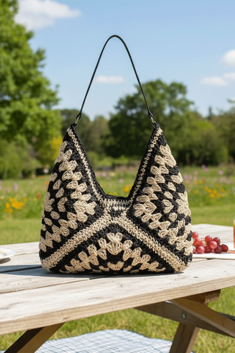 Geanta Crosetata pentru Femei Model Vintage Boho Chic de Umar