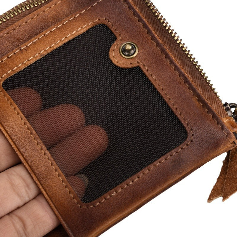 Portofel Barbati din Piele Naturala, Design Clasic cu Fermoar Lateral Sigur, Compartimente Multiple pentru Carduri, Banc