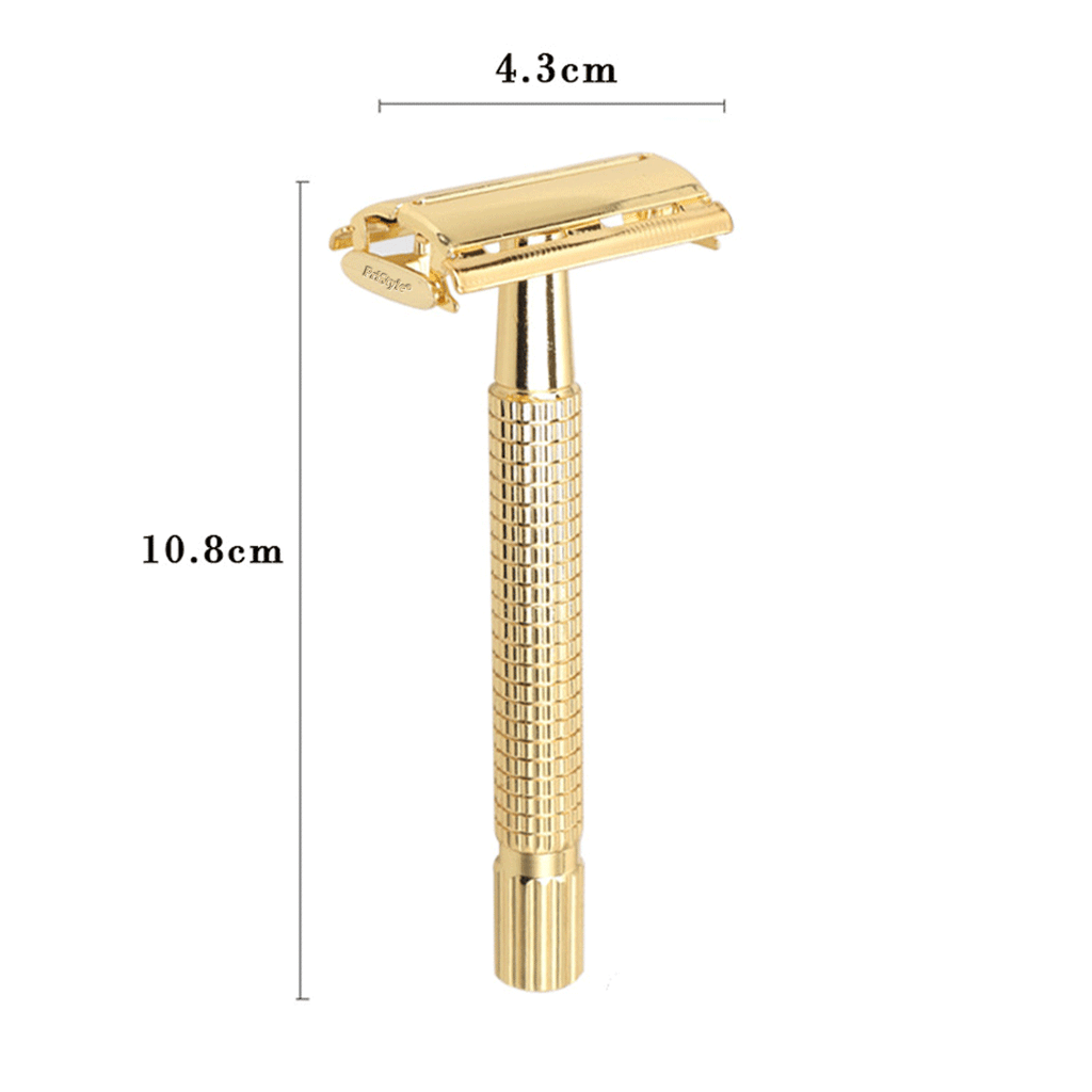 Aparat de Ras Clasic, compatibil cu Lame de Barbierit Clasice Interschimbabile, Otel Inoxidabil, Auriu, PriStyle®