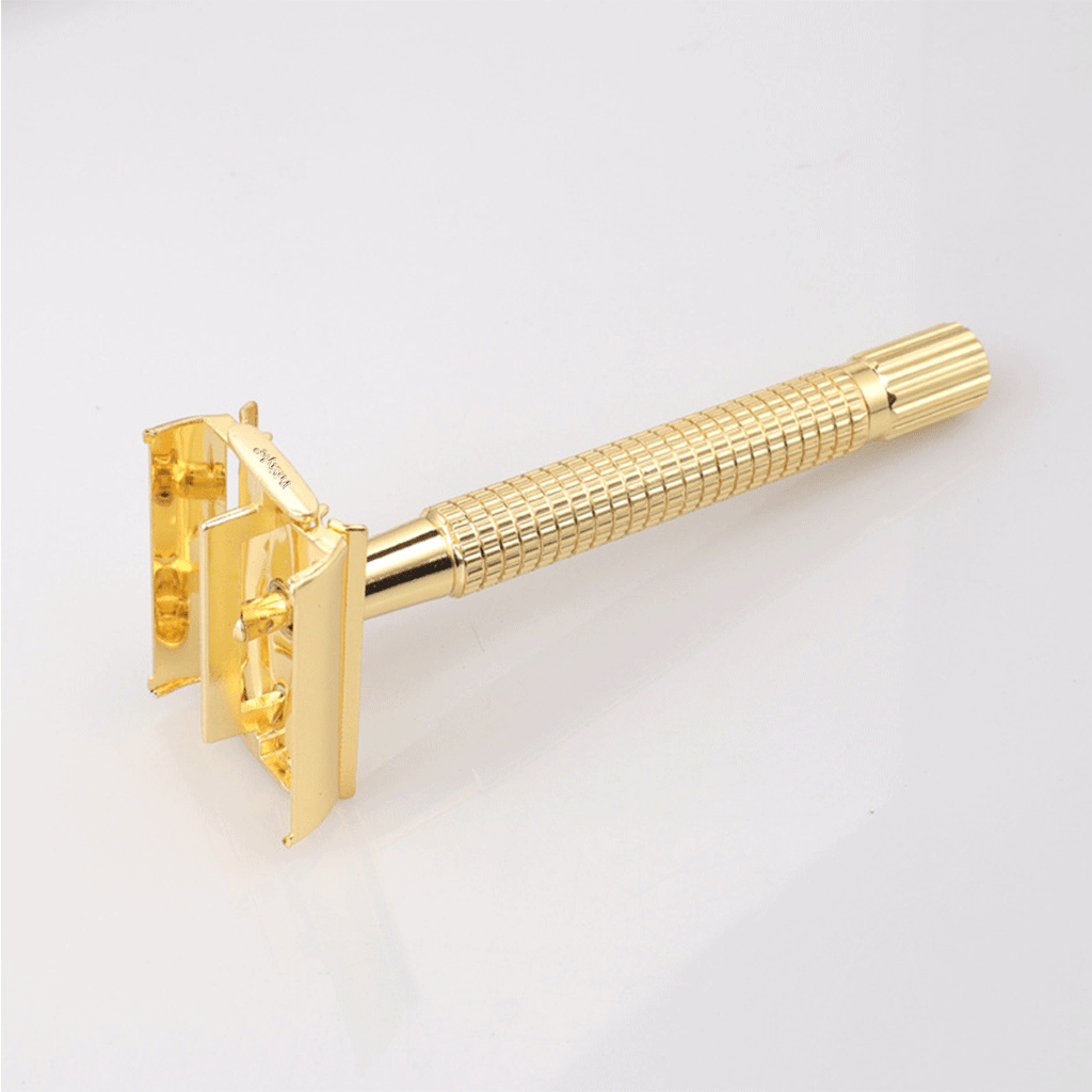 Aparat de Ras Clasic, compatibil cu Lame de Barbierit Clasice Interschimbabile, Otel Inoxidabil, Auriu, PriStyle®