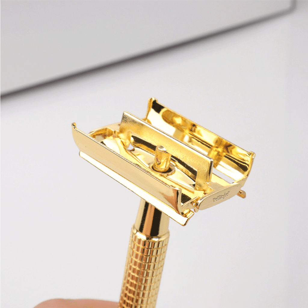 Aparat de Ras Clasic, compatibil cu Lame de Barbierit Clasice Interschimbabile, Otel Inoxidabil, Auriu, PriStyle®