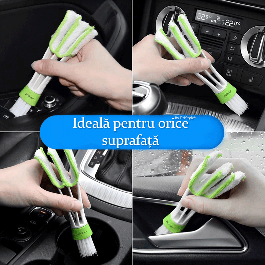 Perie de Curatare Santuri si Ventilatii Interioare Masina, pentru Suprafete Inguste si Dificile, 2 in 1 cu Microfibra De