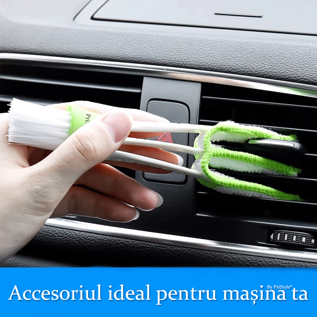 Perie de Curatare Santuri si Ventilatii Interioare Masina, pentru Suprafete Inguste si Dificile, 2 in 1 cu Microfibra De