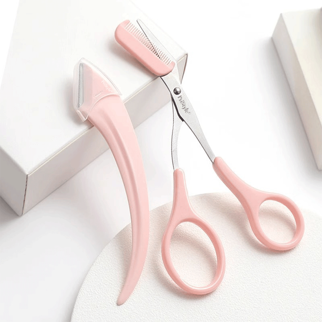 Set Profesional pentru Ingrijirea Sprancenelor, cu Foarfeca de Precizie si Lama de Ras cu Protectie, Ideal pentru Modela
