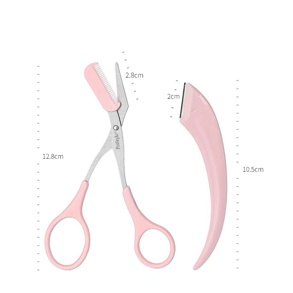 Set Profesional pentru Ingrijirea Sprancenelor, cu Foarfeca de Precizie si Lama de Ras cu Protectie, Ideal pentru Modela
