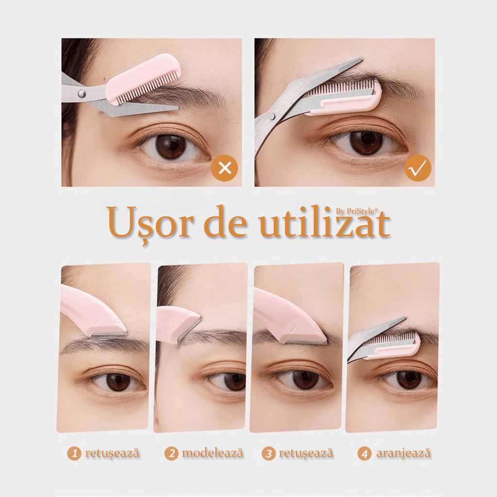 Set Profesional pentru Ingrijirea Sprancenelor, cu Foarfeca de Precizie si Lama de Ras cu Protectie, Ideal pentru Modela