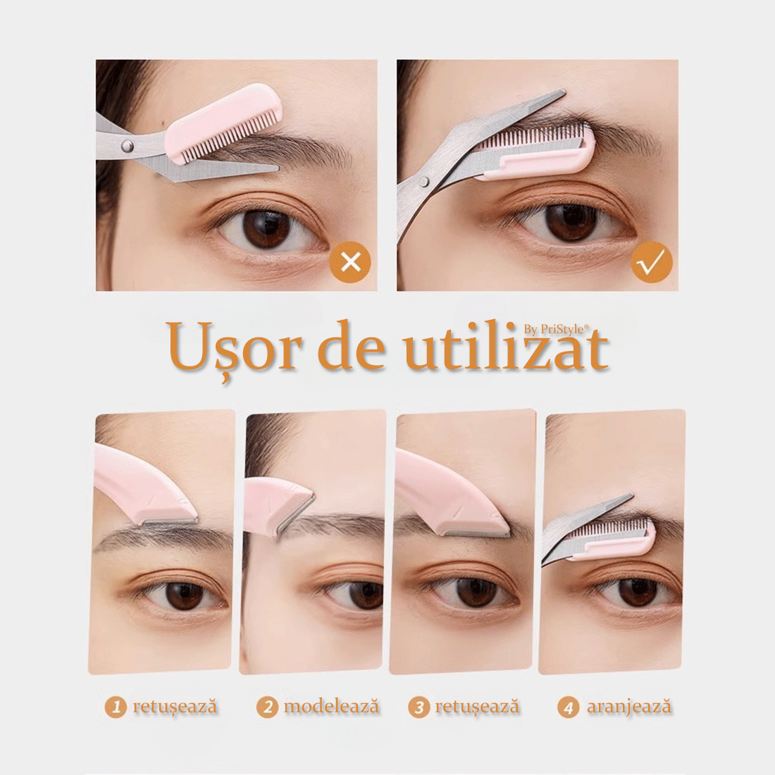 Set Profesional pentru Ingrijirea Sprancenelor, cu Foarfeca de Precizie si Lama de Ras cu Protectie, Ideal pentru Modela
