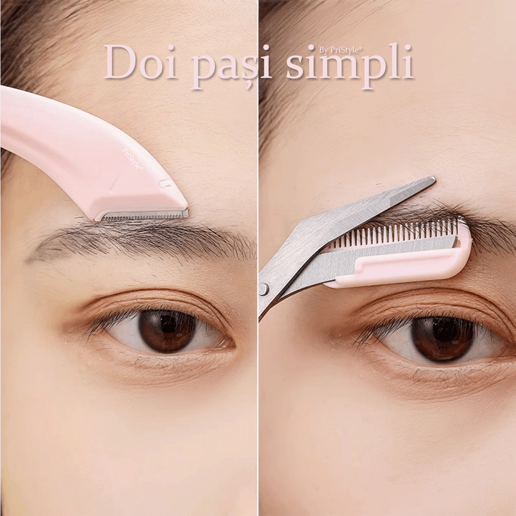 Set Profesional pentru Ingrijirea Sprancenelor, cu Foarfeca de Precizie si Lama de Ras cu Protectie, Ideal pentru Modela