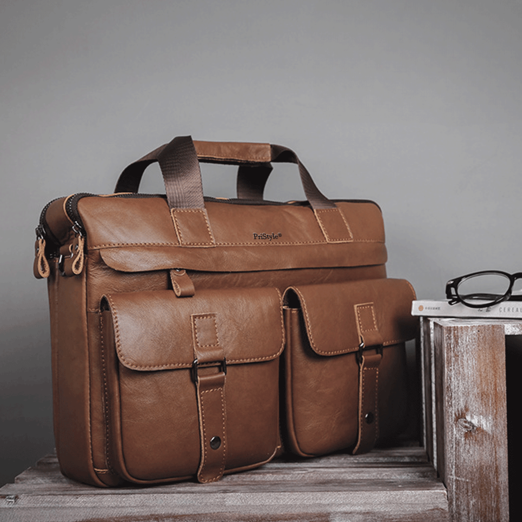 Geanta pentru Business sau Office din Piele Naturala Premium, pentru Laptop sau Documente, Multifunctionala, cu Comparti