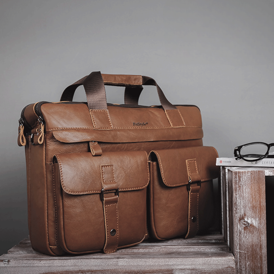 Geanta pentru Business sau Office din Piele Naturala Premium, pentru Laptop sau Documente, Multifunctionala, cu Comparti