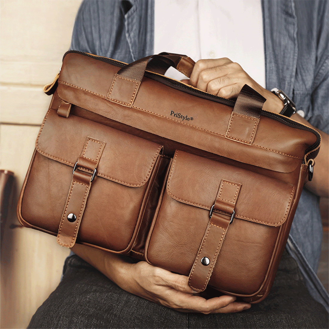 Geanta pentru Business sau Office din Piele Naturala Premium, pentru Laptop sau Documente, Multifunctionala, cu Comparti