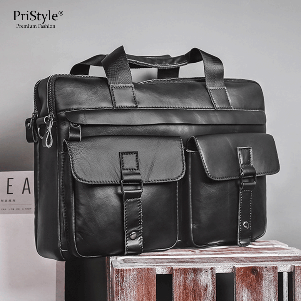 Geanta pentru Business sau Office din Piele Naturala Premium, pentru Laptop sau Documente, Multifunctionala, cu Comparti
