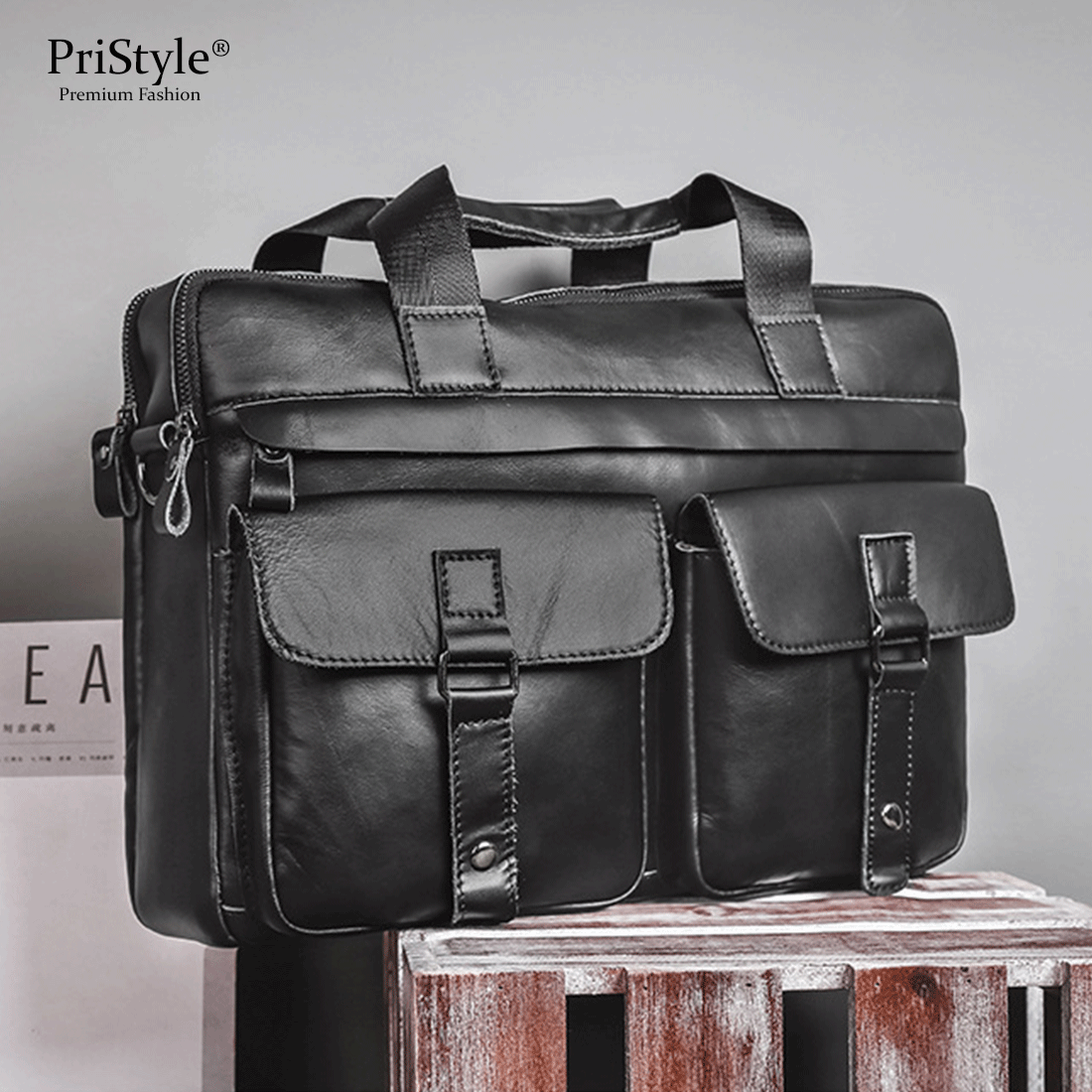 Geanta pentru Business sau Office din Piele Naturala Premium, pentru Laptop sau Documente, Multifunctionala, cu Comparti