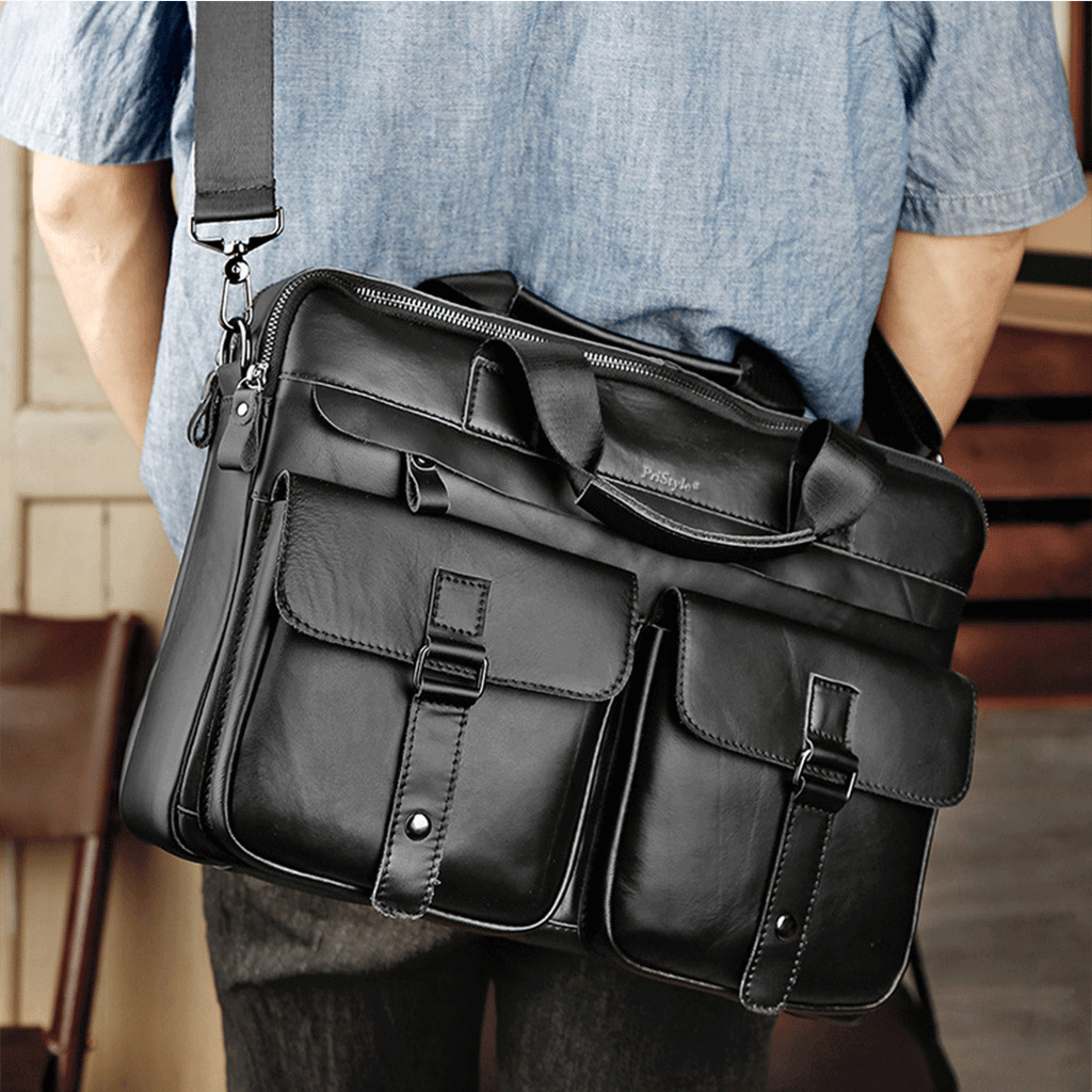 Geanta pentru Business sau Office din Piele Naturala Premium, pentru Laptop sau Documente, Multifunctionala, cu Comparti