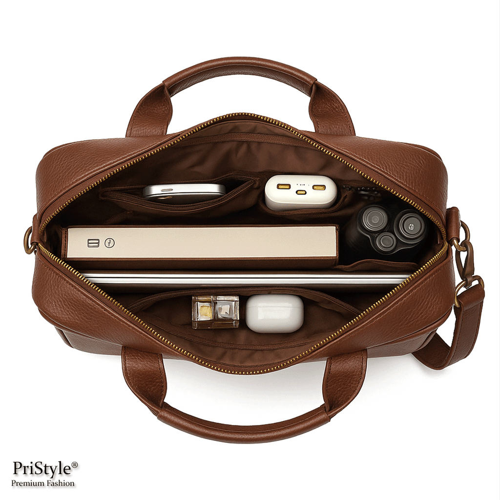 Geanta Business Multifunctionala, pentru Laptop si Documente, din Piele Naturala Premium, pentru Barbati, cu Bretea Regl