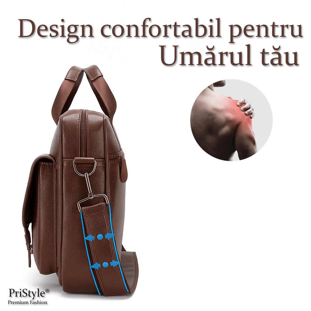Geanta Business Multifunctionala, pentru Laptop si Documente, din Piele Naturala Premium, pentru Barbati, cu Bretea Regl