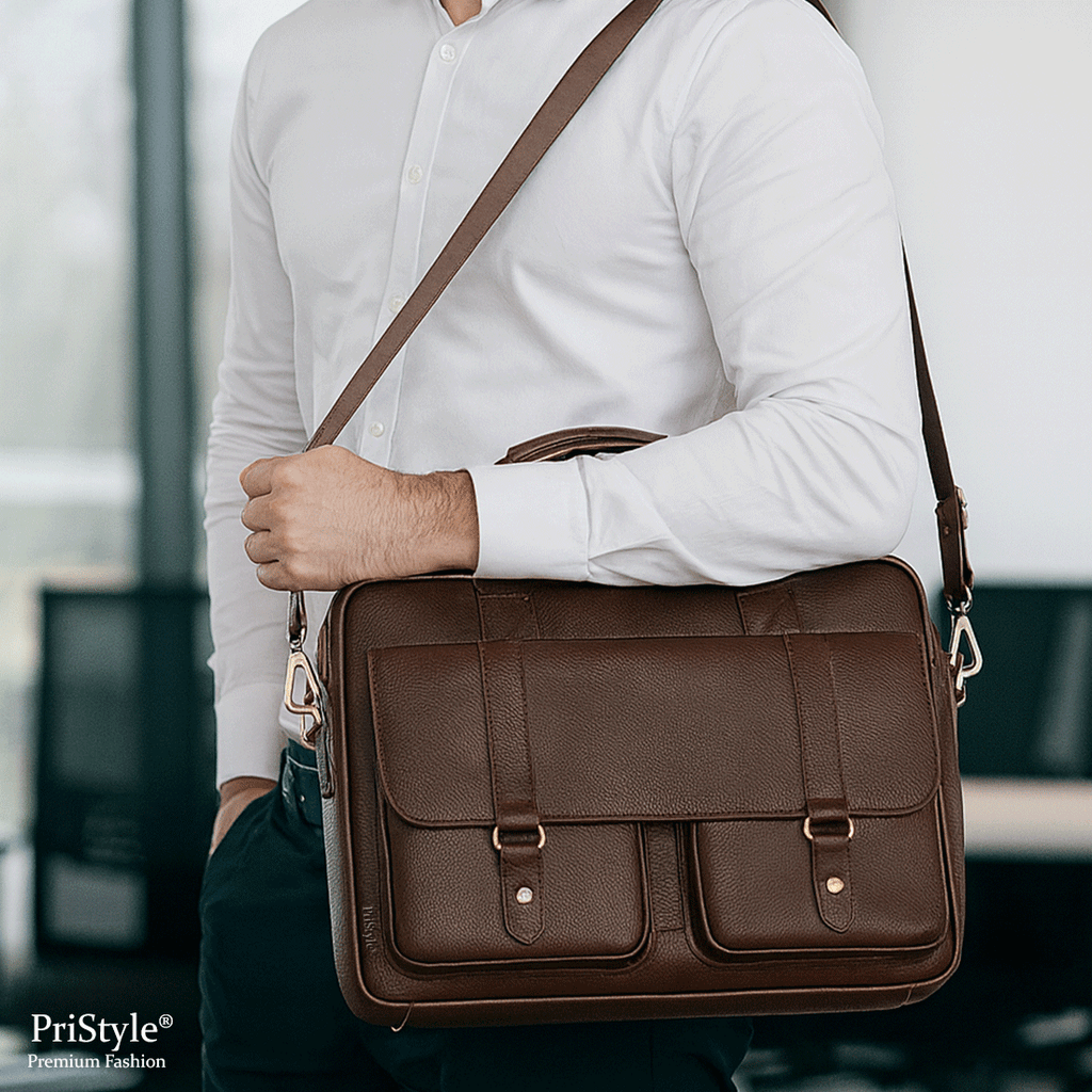 Geanta Business Multifunctionala, pentru Laptop si Documente, din Piele Naturala Premium, pentru Barbati, cu Bretea Regl