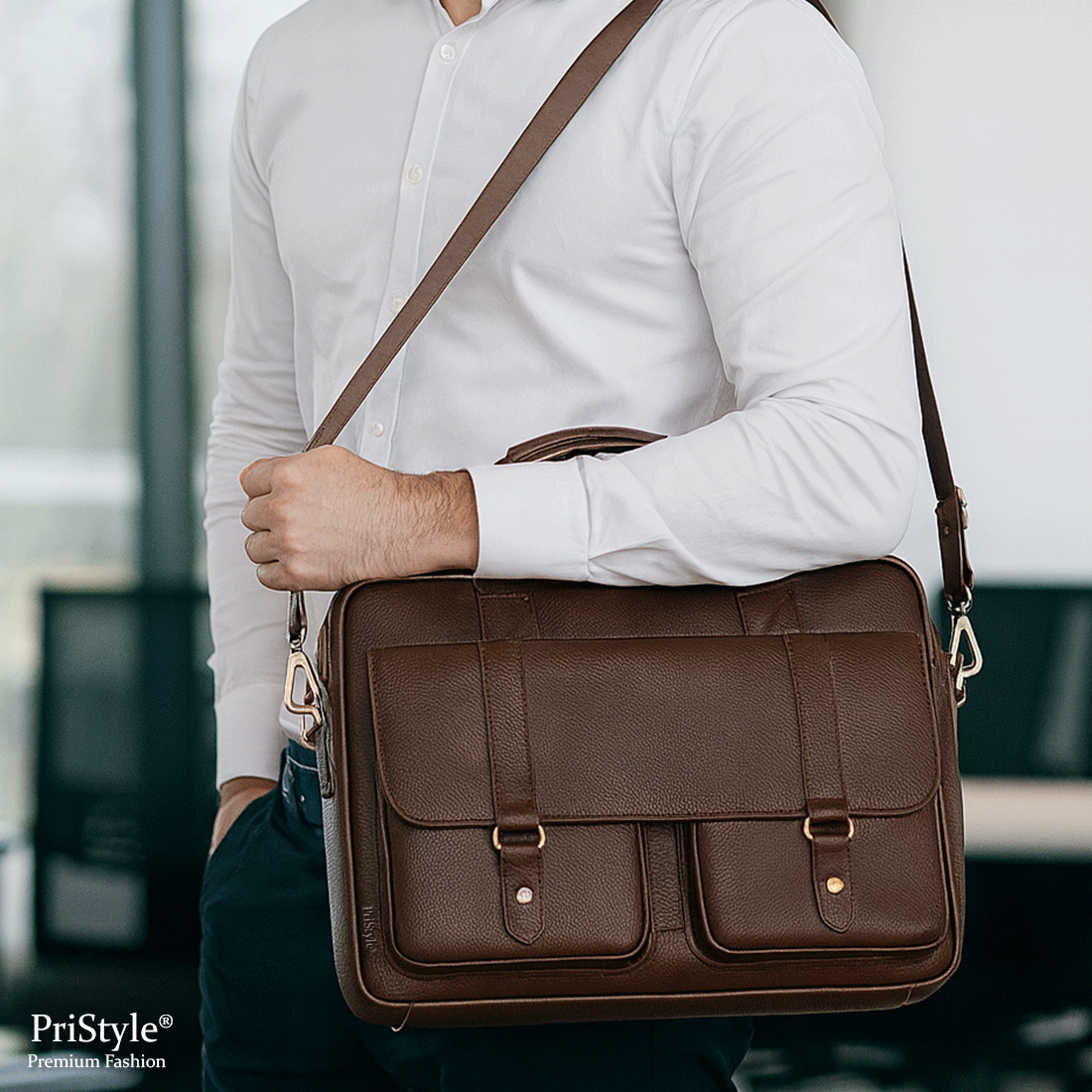 Geanta Business Multifunctionala, pentru Laptop si Documente, din Piele Naturala Premium, pentru Barbati, cu Bretea Regl