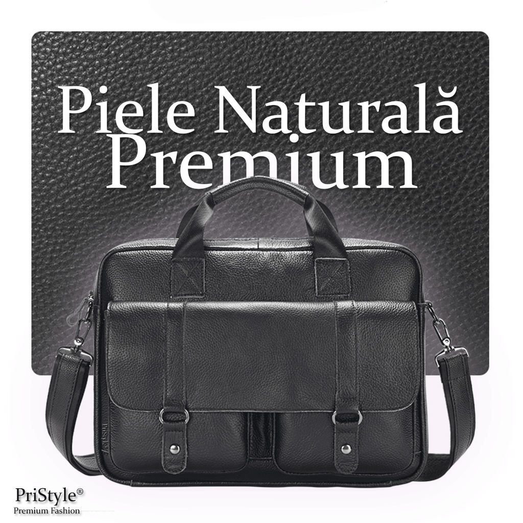 Geanta Business Multifunctionala, pentru Laptop si Documente, din Piele Naturala Premium, pentru Barbati, cu Bretea Regl