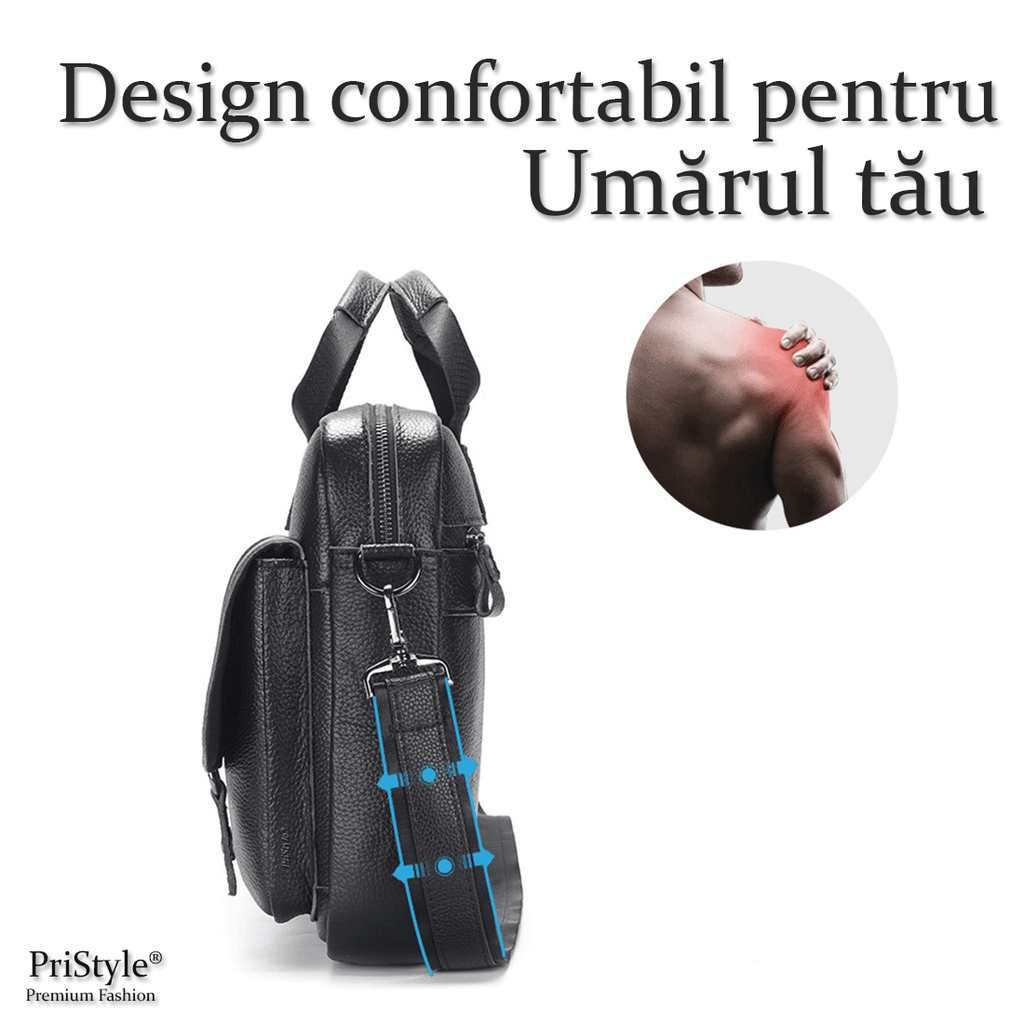 Geanta Business Multifunctionala, pentru Laptop si Documente, din Piele Naturala Premium, pentru Barbati, cu Bretea Regl