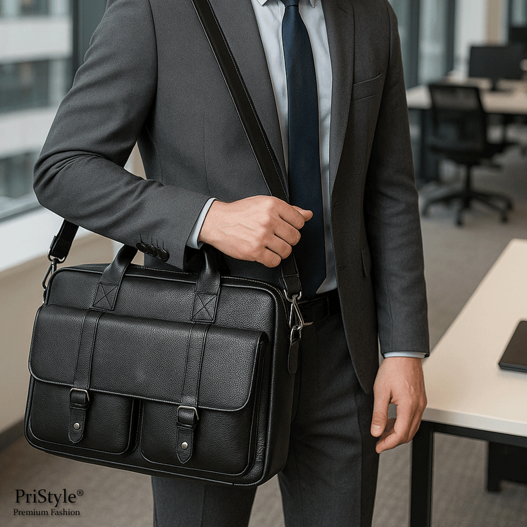 Geanta Business Multifunctionala, pentru Laptop si Documente, din Piele Naturala Premium, pentru Barbati, cu Bretea Regl