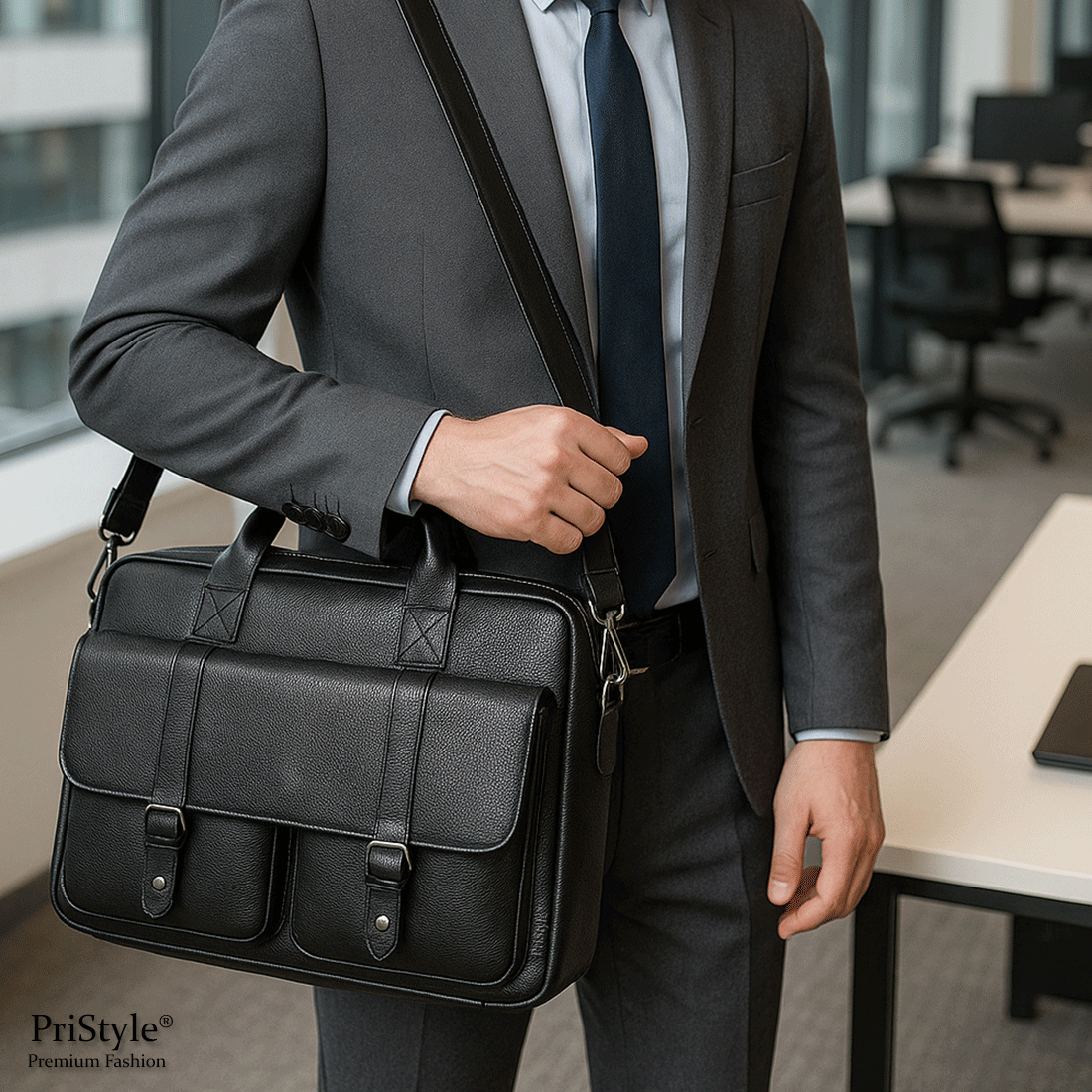 Geanta Business Multifunctionala, pentru Laptop si Documente, din Piele Naturala Premium, pentru Barbati, cu Bretea Regl