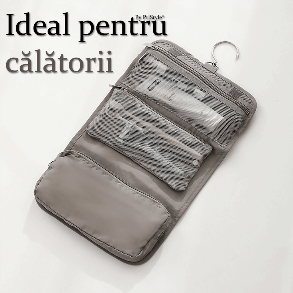 Geanta Organizator sau Depozitare Cosmetice si Accesorii Igiena, cu 2 Buzunare Modulare Detasabile, Utilizabile Independ
