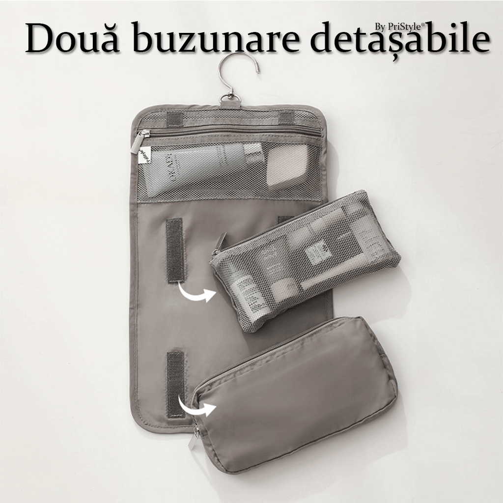 Geanta Organizator sau Depozitare Cosmetice si Accesorii Igiena, cu 2 Buzunare Modulare Detasabile, Utilizabile Independ