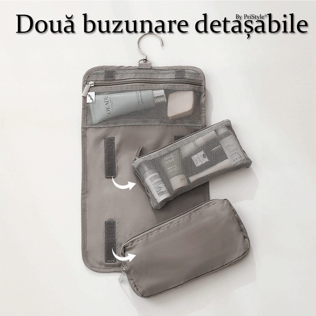 Geanta Organizator sau Depozitare Cosmetice si Accesorii Igiena, cu 2 Buzunare Modulare Detasabile, Utilizabile Independ