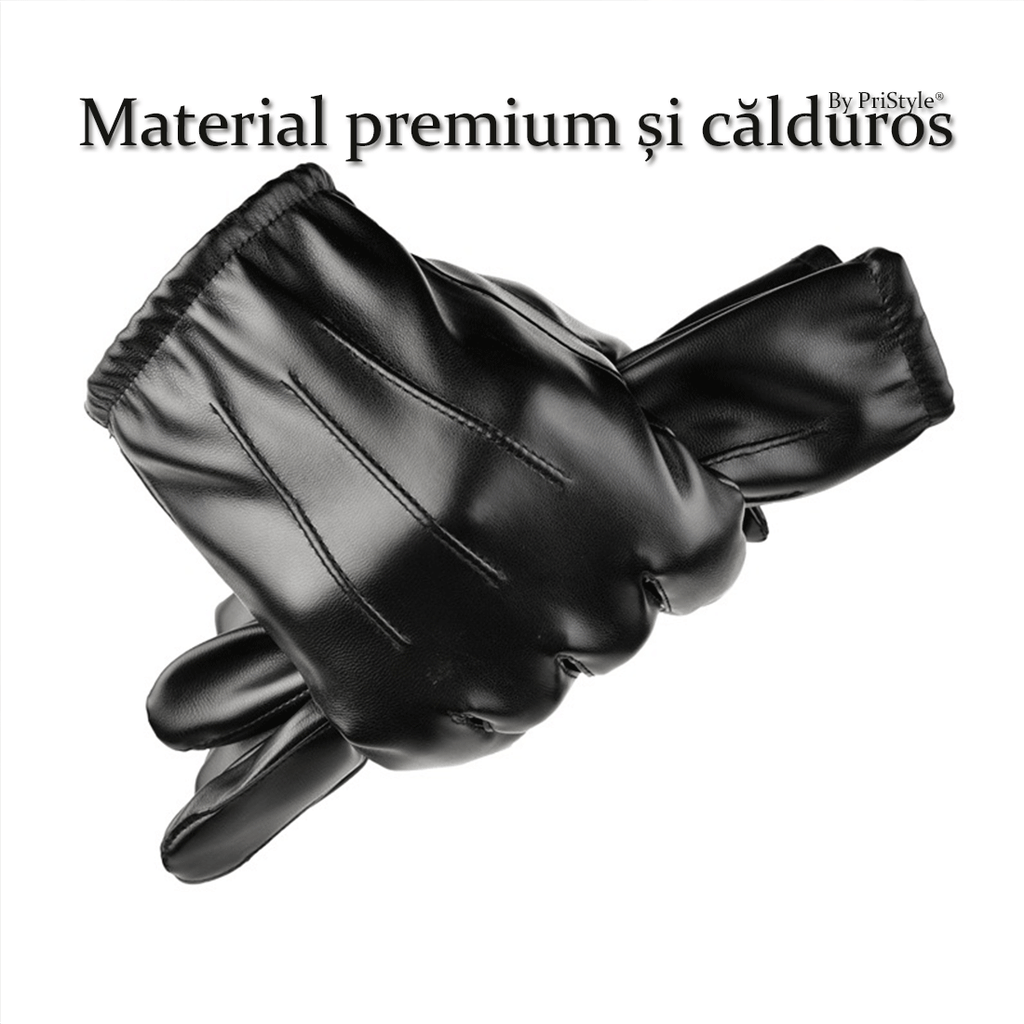 Manusi de Iarna, pentru Barbati, din Piele Ecologica Neagra, Compatibile cu Ecranul Tactil, Captusite, Protectie Impotri
