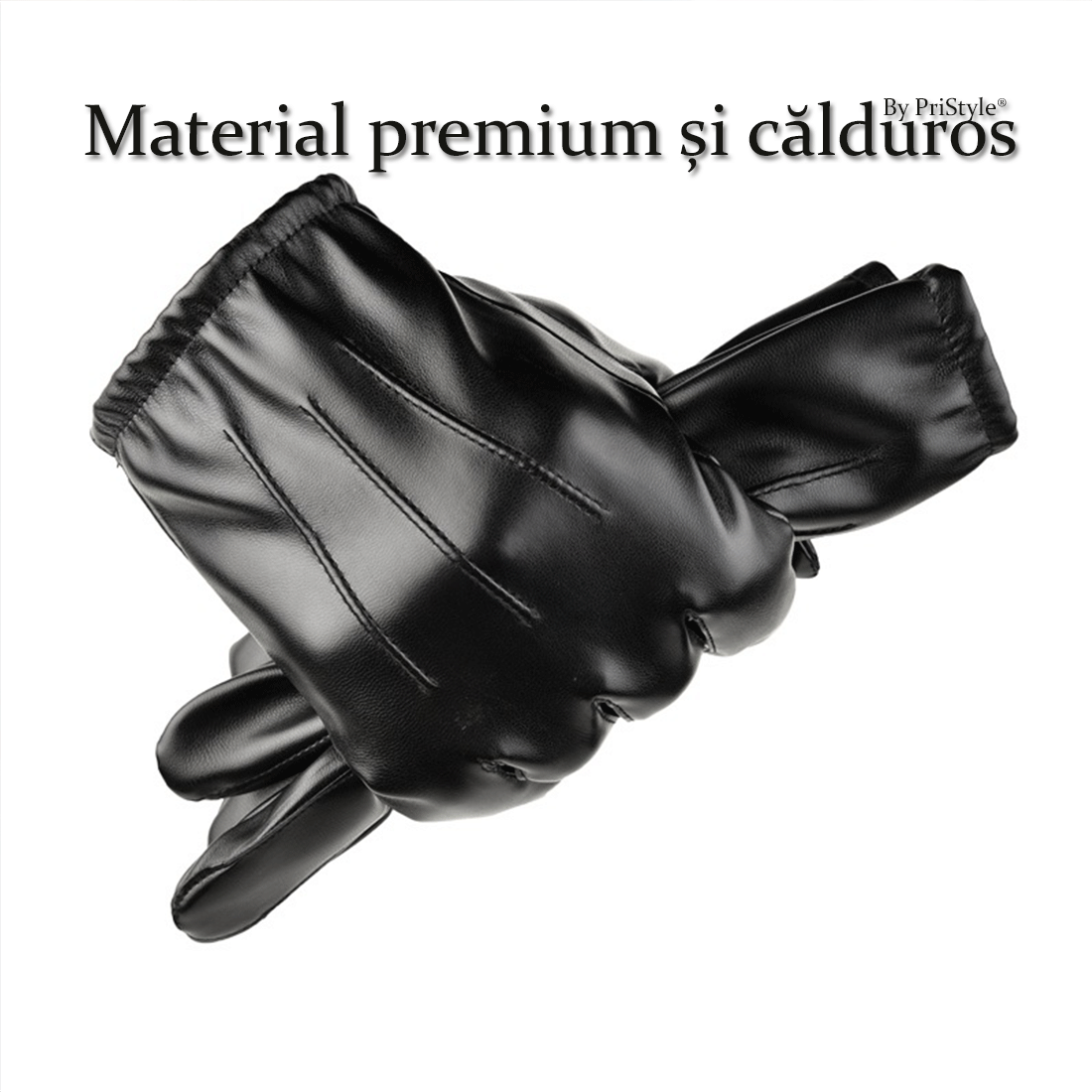 Manusi de Iarna, pentru Barbati, din Piele Ecologica Neagra, Compatibile cu Ecranul Tactil, Captusite, Protectie Impotri