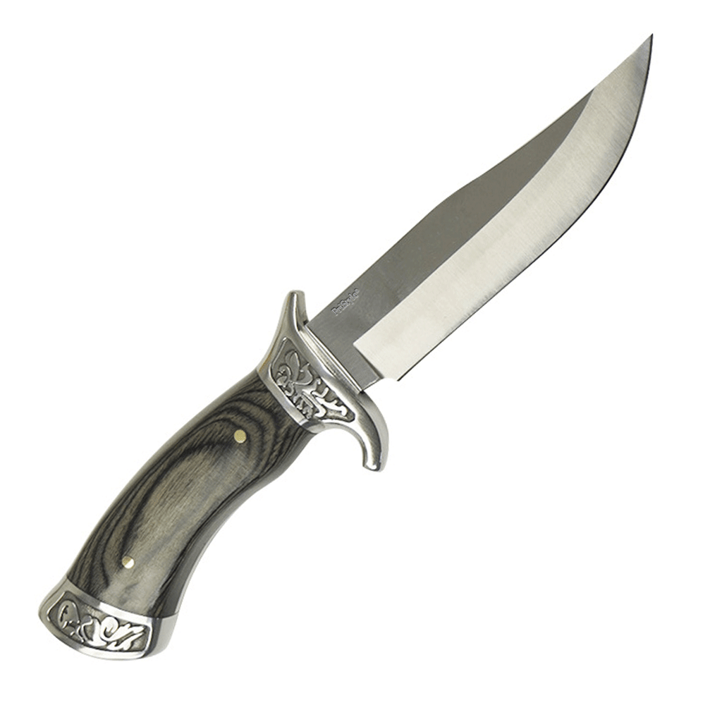 Cutit Camping sau Vanatoare, 'Bizonul', cu Maner din Lemn de Fag Natural si Detalii Metalice Sculptate, 24 cm, PriStyle®