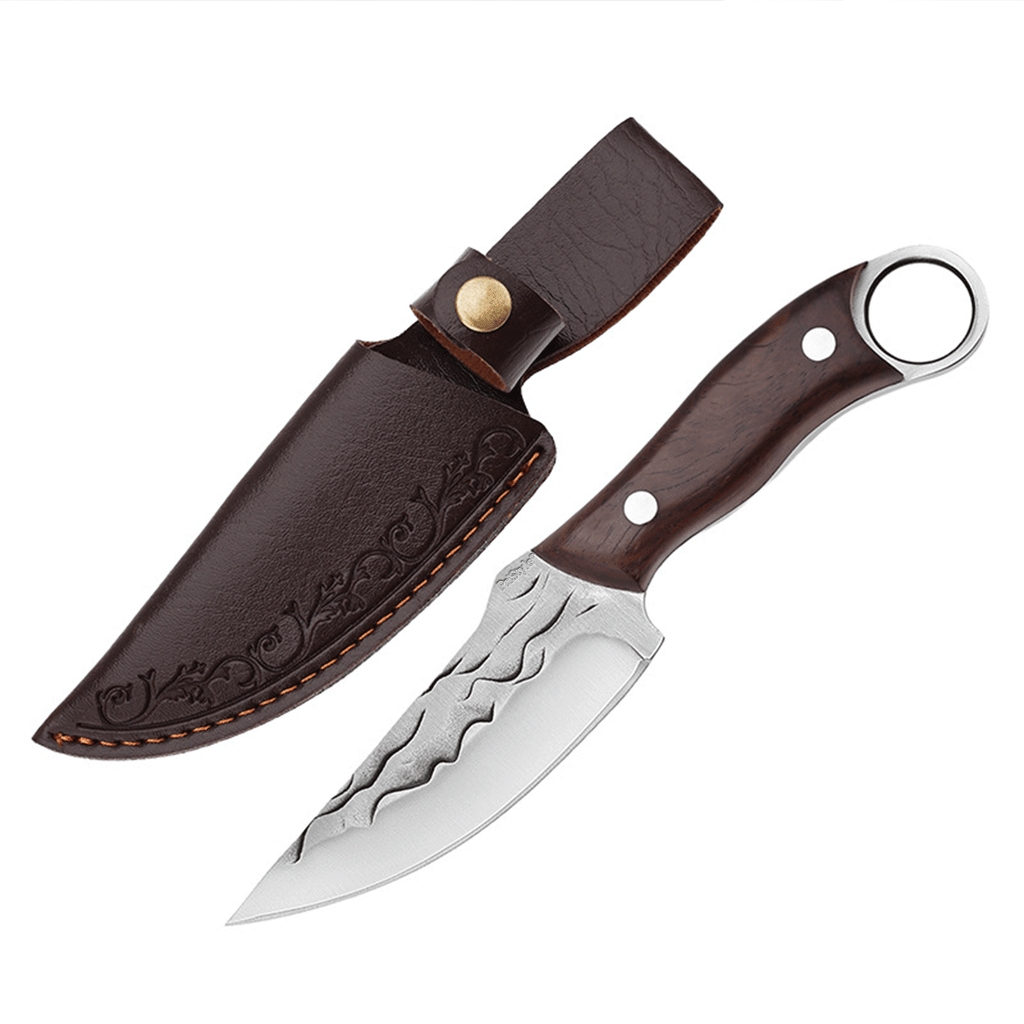 Cutit Outdoor pentru Gatit "Fire Fang", Full Tang– Lama din Otel Inoxidabil Gravata, Maner din Lemn Ergonomic, cu Teaca 