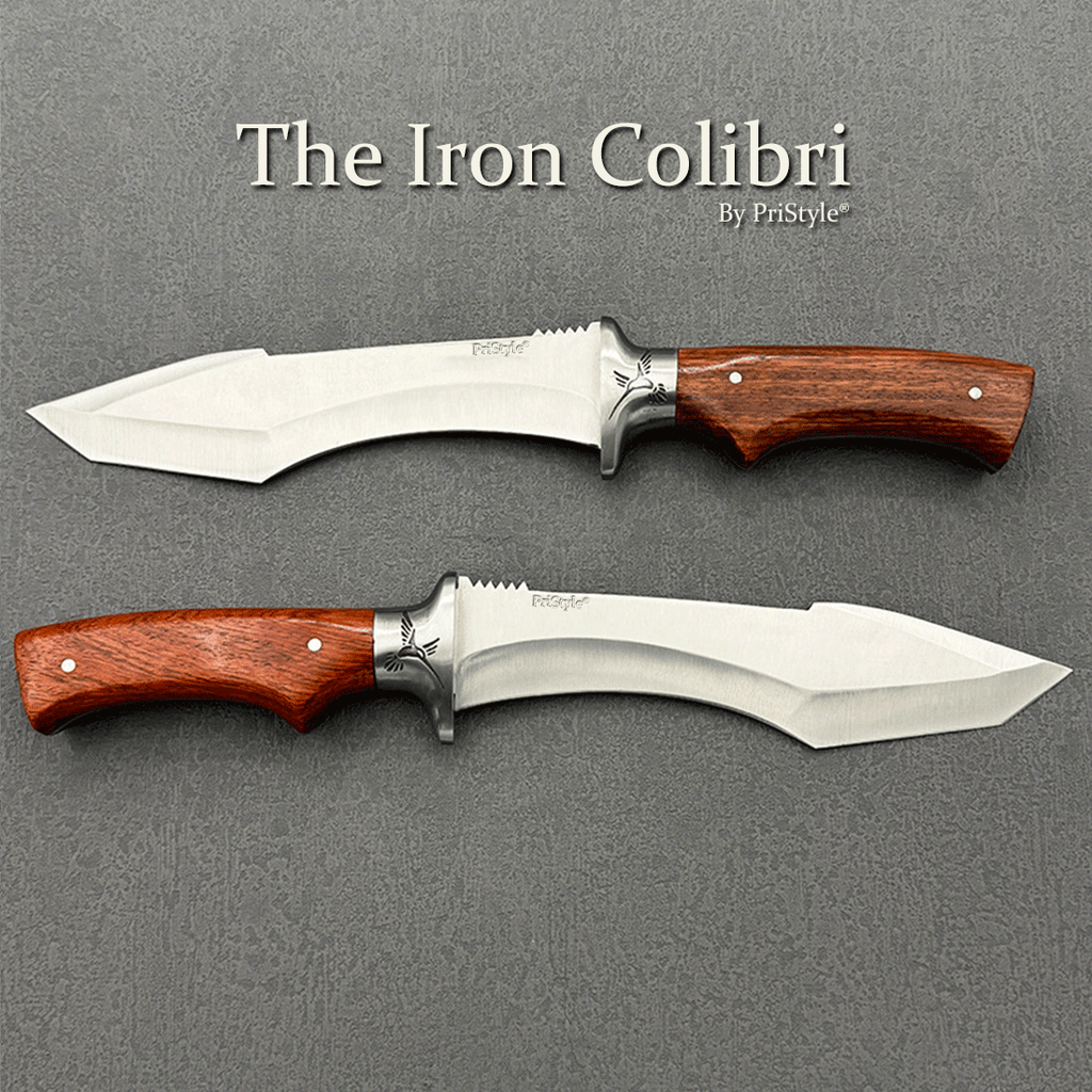 Cutit Tactic Vanatoare sau Camping 'The Iron Colibri', cu Lama din Otel Inoxidabil, Maner din Lemn de Nuc si Teaca Inclu