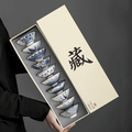 Set 10 Cesti Ceramice Premium Stil Asiatic, Modele Albastre Traditionale, Design Elegant pentru Ceai, Rezistente la Temp