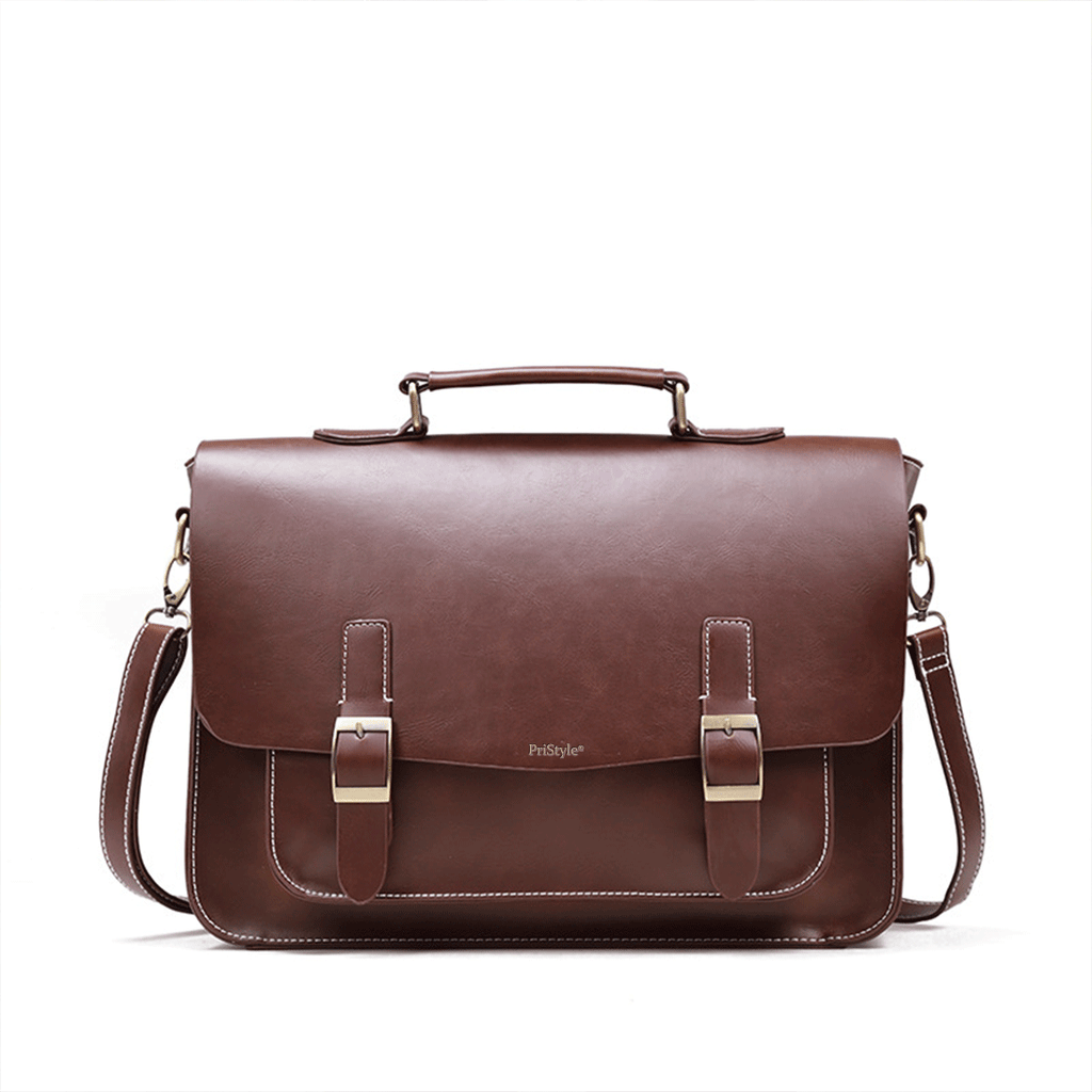 Geanta Business din Piele Ecologica Premium, Tip Servieta, cu Doua Catarame Metalice, Compartiment Laptop, Curea Reglabi