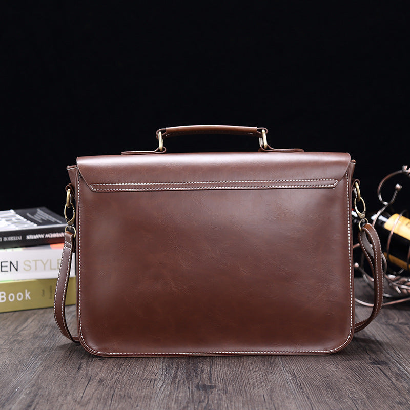 Geanta Business din Piele Ecologica Premium, Tip Servieta, cu Doua Catarame Metalice, Compartiment Laptop, Curea Reglabi