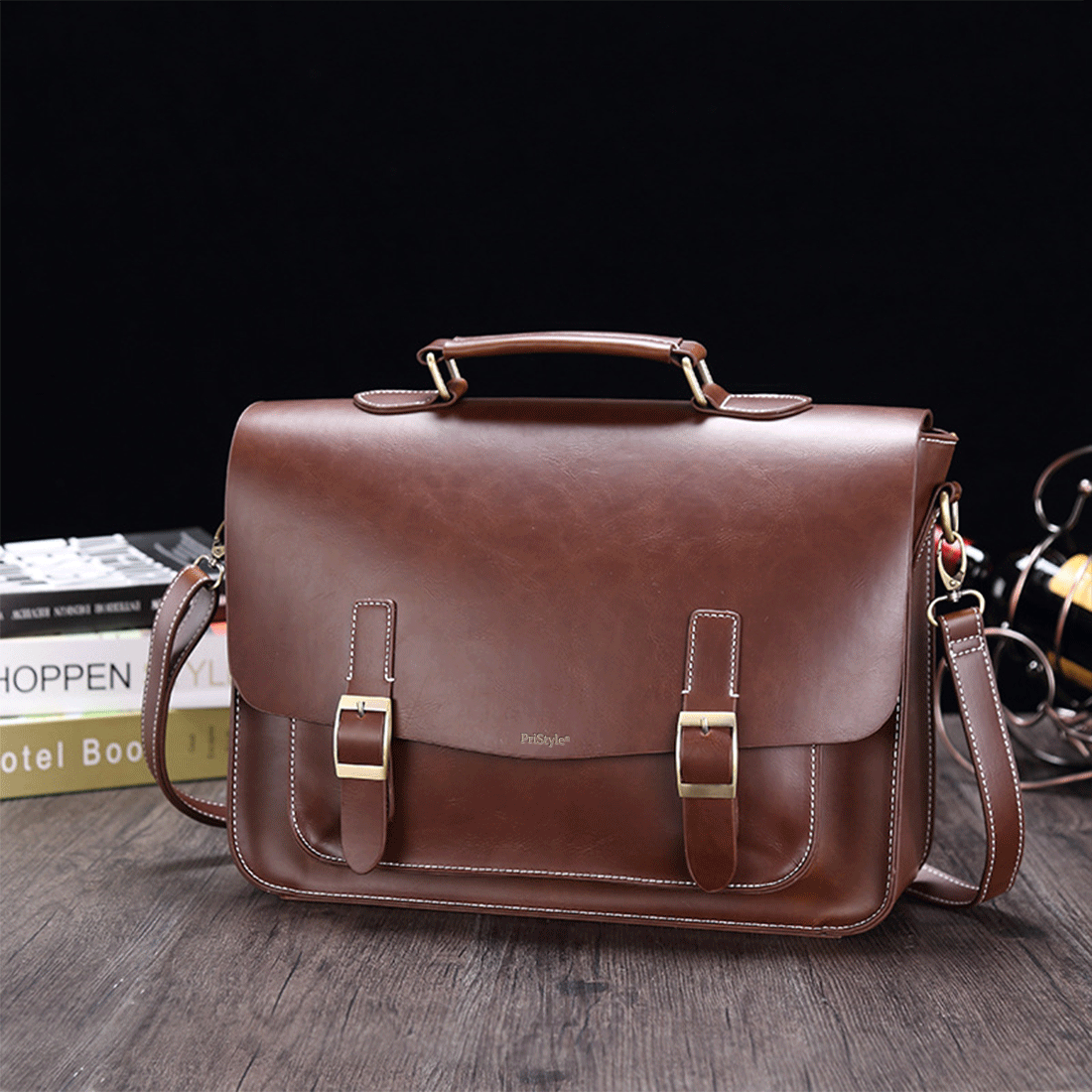 Geanta Business din Piele Ecologica Premium, Tip Servieta, cu Doua Catarame Metalice, Compartiment Laptop, Curea Reglabi