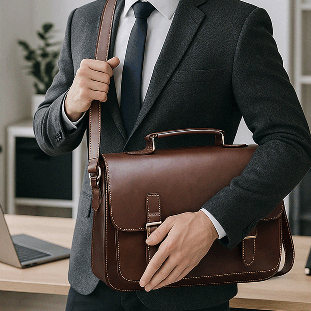 Geanta Business din Piele Ecologica Premium, Tip Servieta, cu Doua Catarame Metalice, Compartiment Laptop, Curea Reglabi
