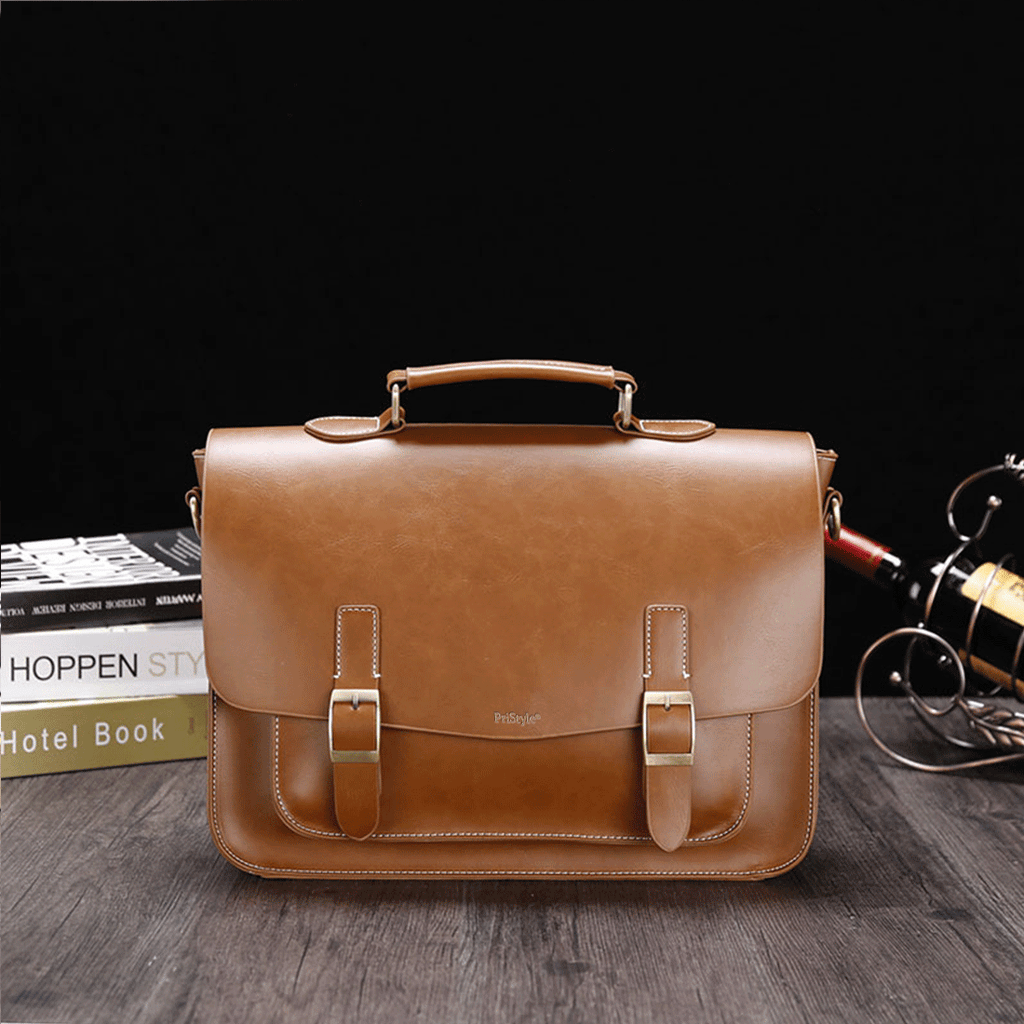 Geanta Business din Piele Ecologica Premium, Tip Servieta, cu Doua Catarame Metalice, Compartiment Laptop, Curea Reglabi